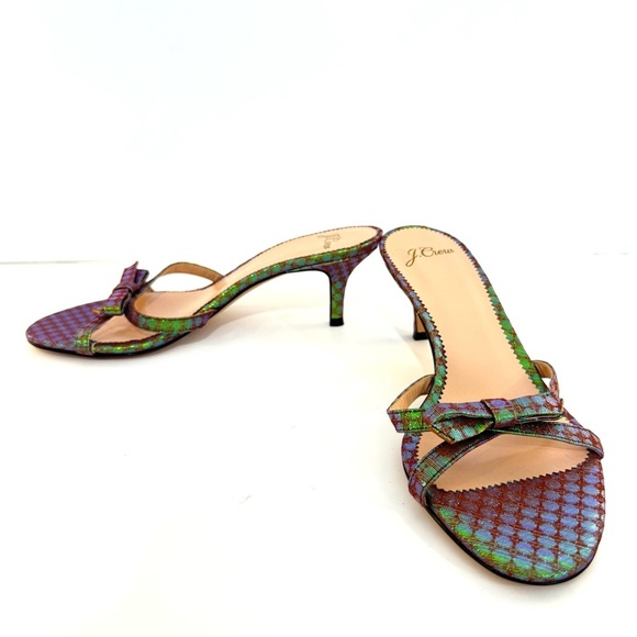 J. Crew Disco Dot Iridescent Strappy Mule Kitten Heel Size 6 Color Shifting - Picture 6 of 9